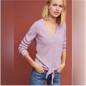 Anthropologie Moth Light Purple V-Neck Sweater with Tie Front